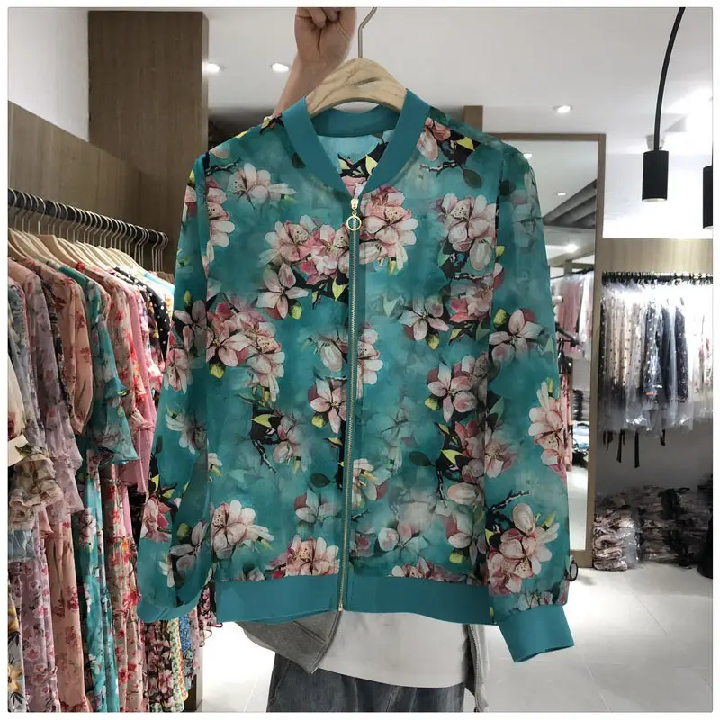 Chiffon Floral Zipper Jacket Women European 2025 - Image 5