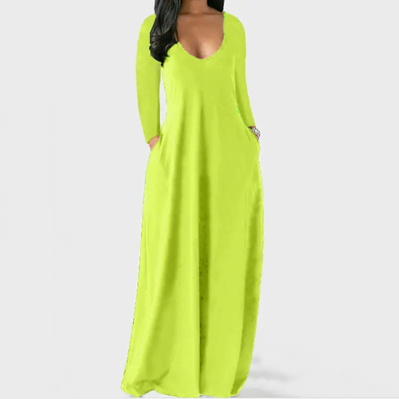 Women's Orange Long Sleeve V-Neck Dress Large