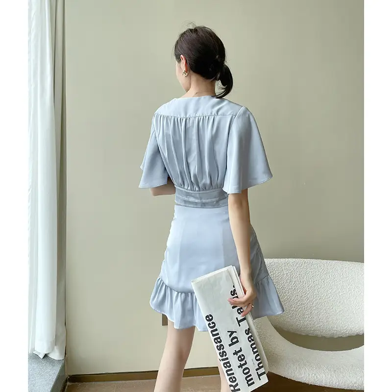 Light Blue Waist Slimming Two-Piece Dress Set - Image 6