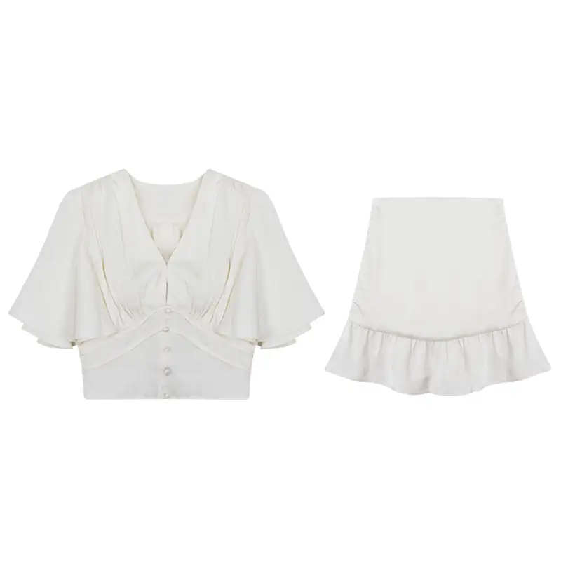 Light Blue Waist Slimming Two-Piece Dress Set - Image 7
