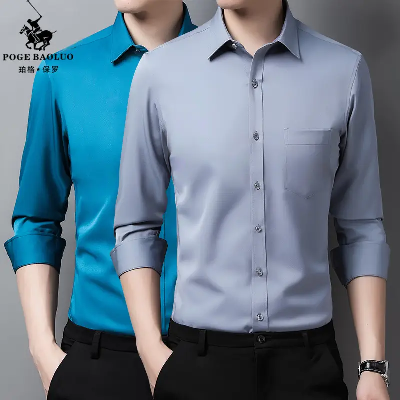 Korean Style Slim Fit Business Men Shirt Blue - Image 9