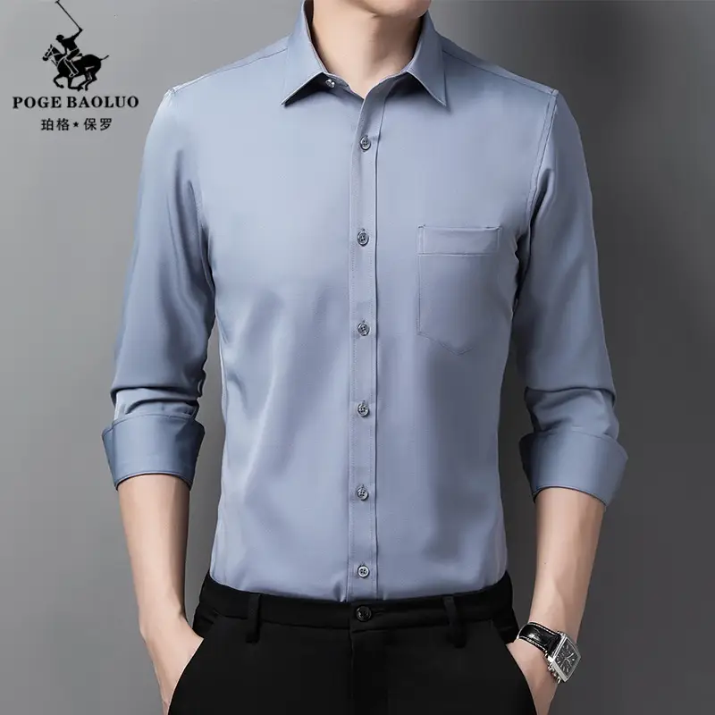Korean Style Slim Fit Business Men Shirt Blue - Image 10