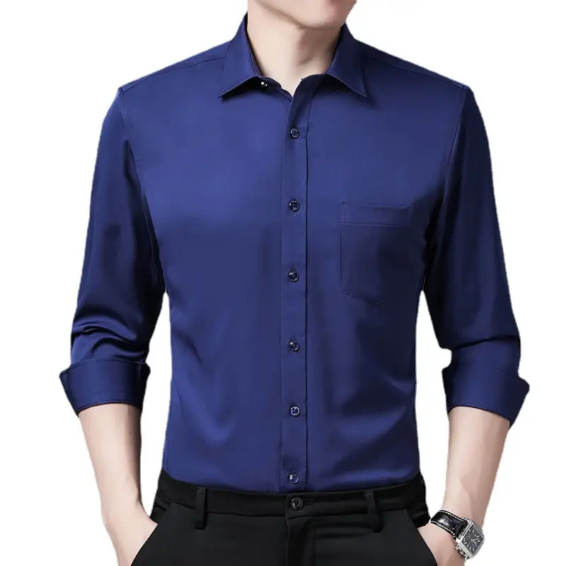 Korean Style Slim Fit Business Men Shirt Blue - Image 12