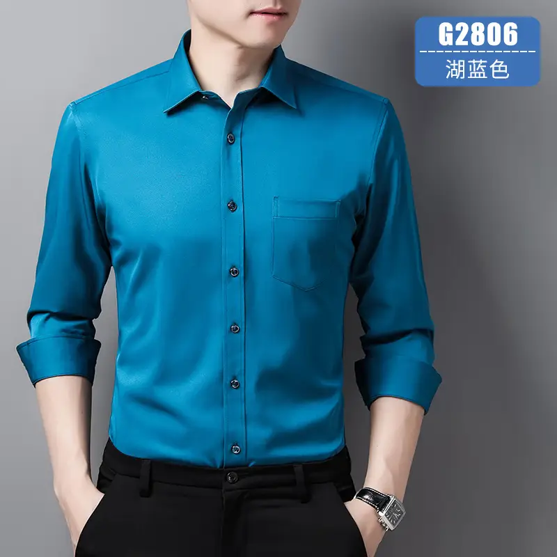 Korean Style Slim Fit Business Men Shirt Blue - Image 5