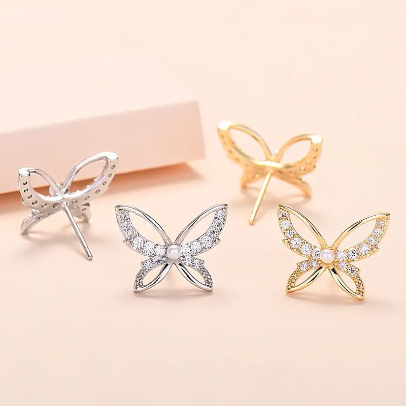 Factory Wholesale Butterfly Earrings with Zircon Round Face Design