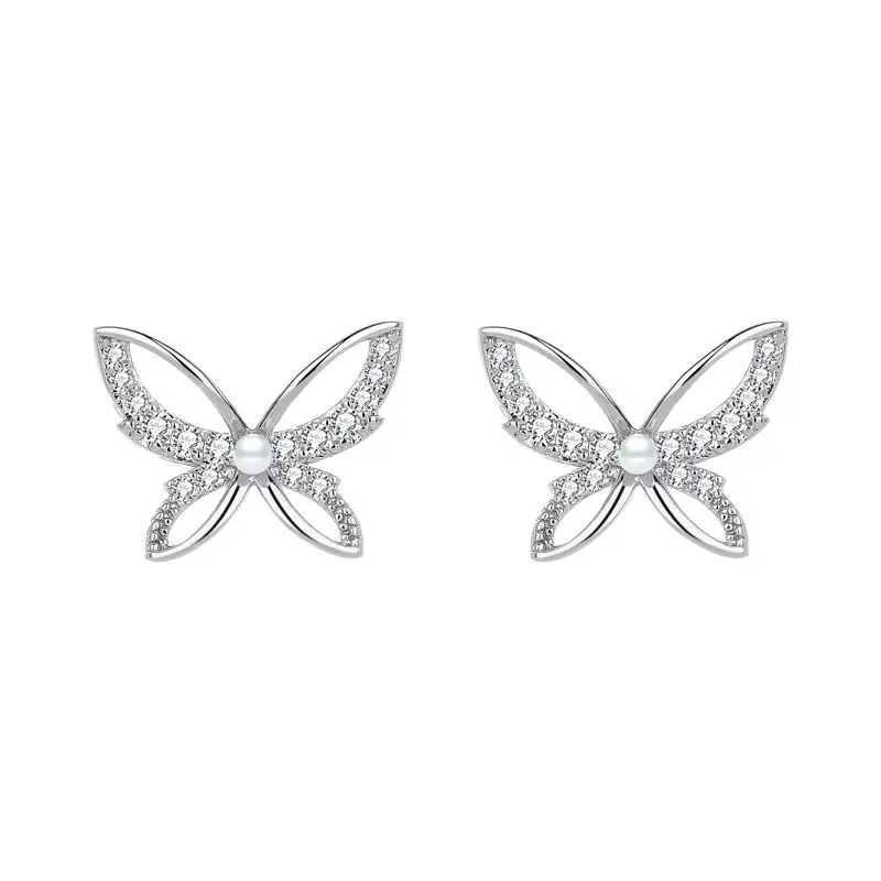 Factory Wholesale Butterfly Earrings with Zircon Round Face Design