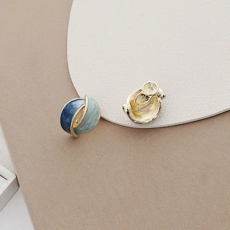 Geometric Blue Gold Earrings for Women - Image 2