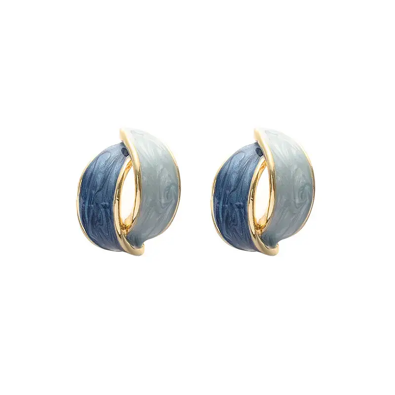 Geometric Blue Gold Earrings for Women - Image 5