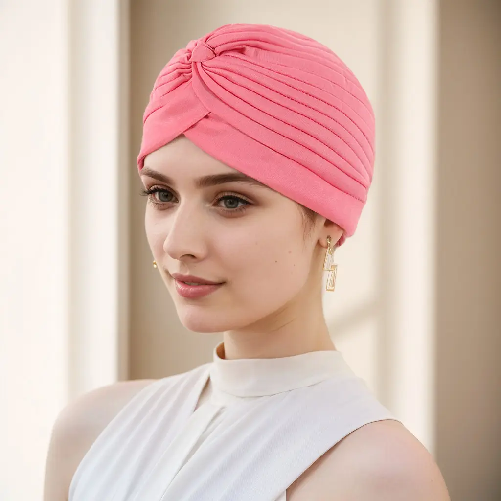 Muslim Muslim Turban Hat Pink Pleated European American