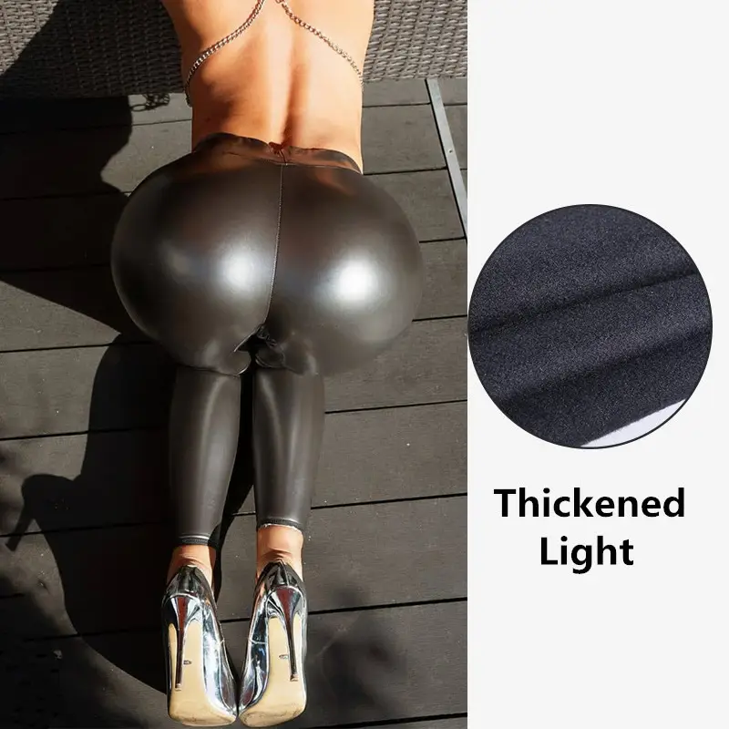 Women's High Waist PU Leather Leggings White Plus Size