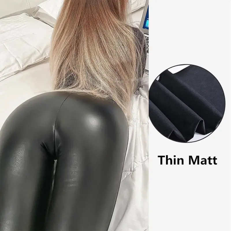 Women's High Waist PU Leather Leggings White Plus Size