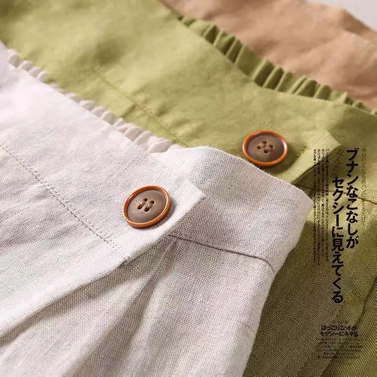 Women Linen A-Line Skirt White Mid-Length Elastic Waist - Image 8