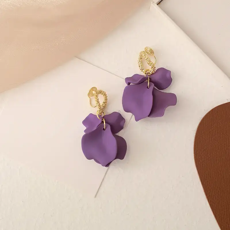 Purple Flower Earrings for Women - Image 3