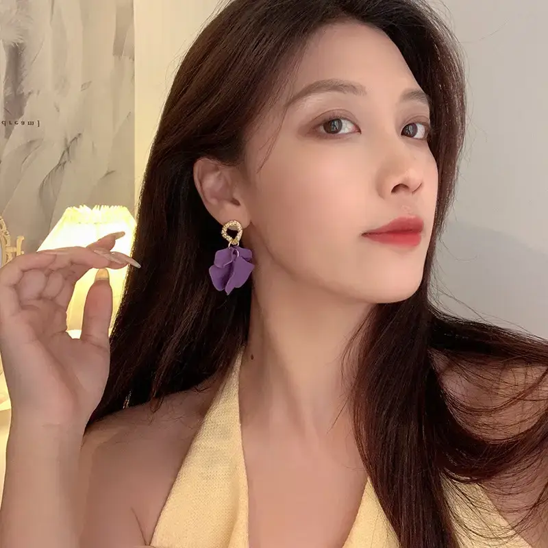 Purple Flower Earrings for Women - Image 4