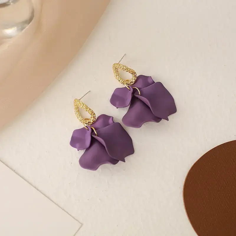 Purple Flower Earrings for Women - Image 5