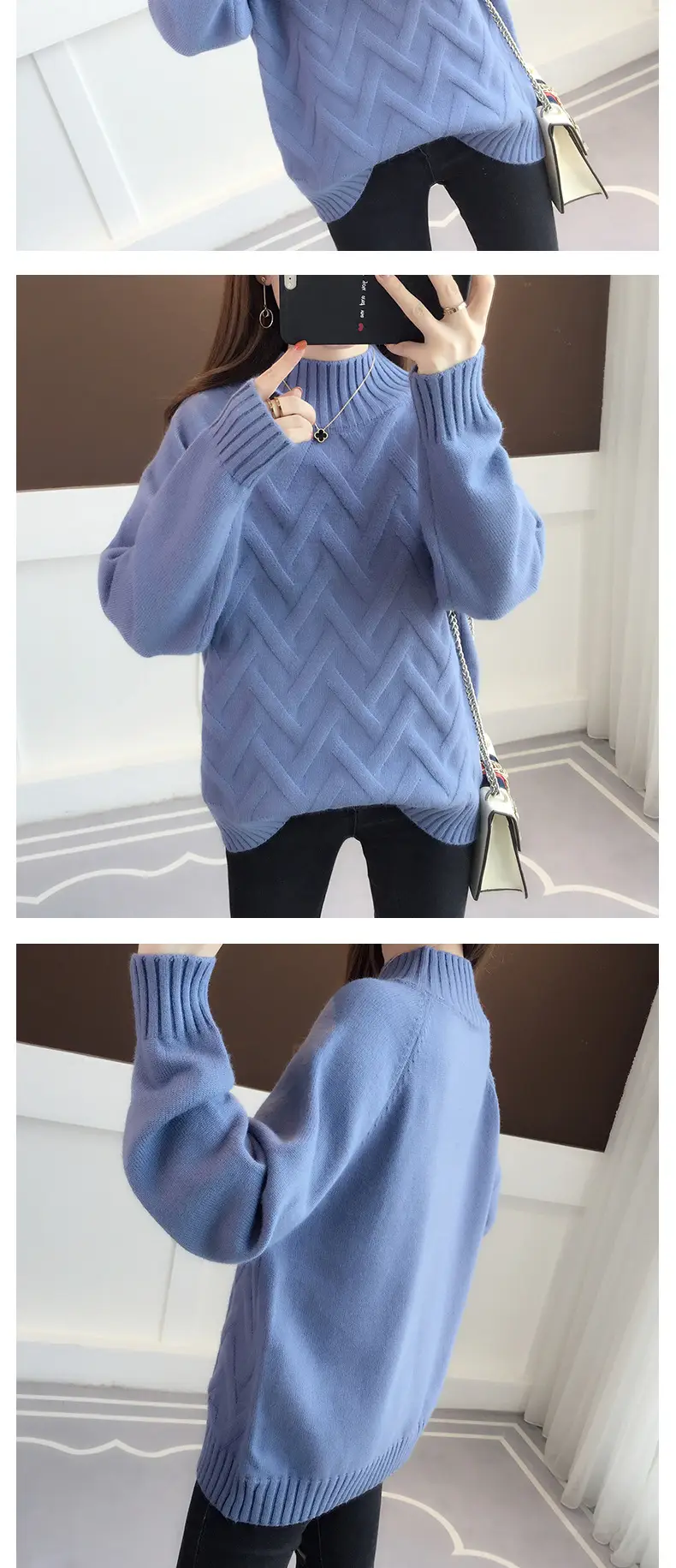 Women's Black Lazy Style Sweater 2025 Winter Casual — feature 11