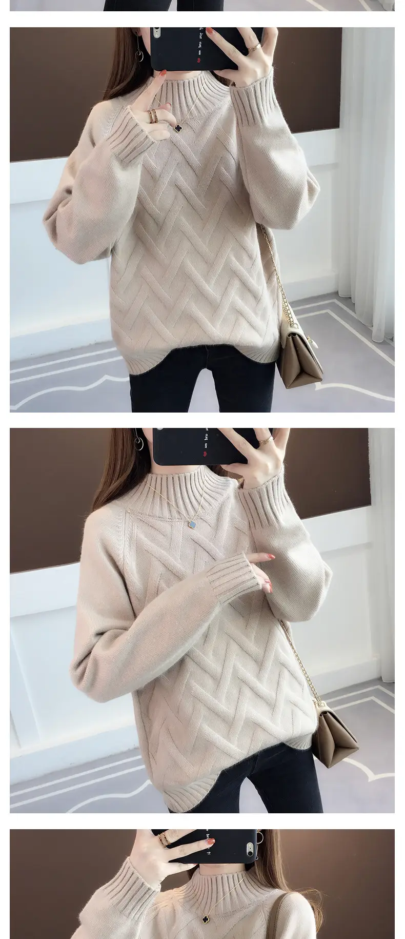 Women's Black Lazy Style Sweater 2025 Winter Casual — feature 12
