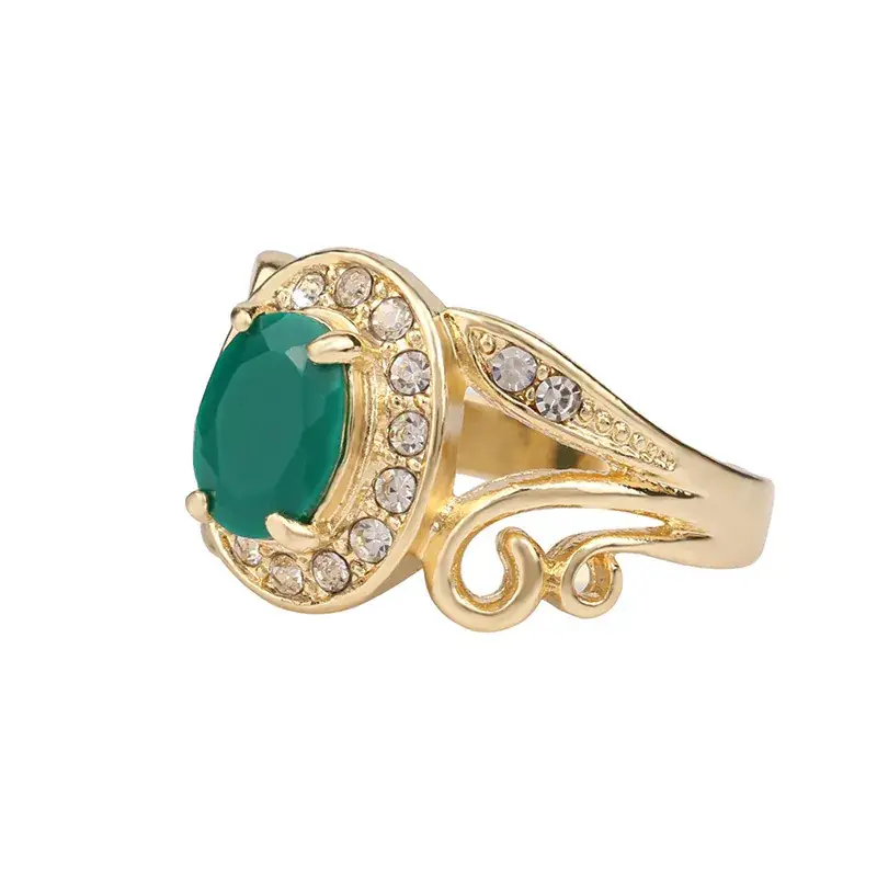 French Palace Gemstone Ring Gold Plated with Diamond Set