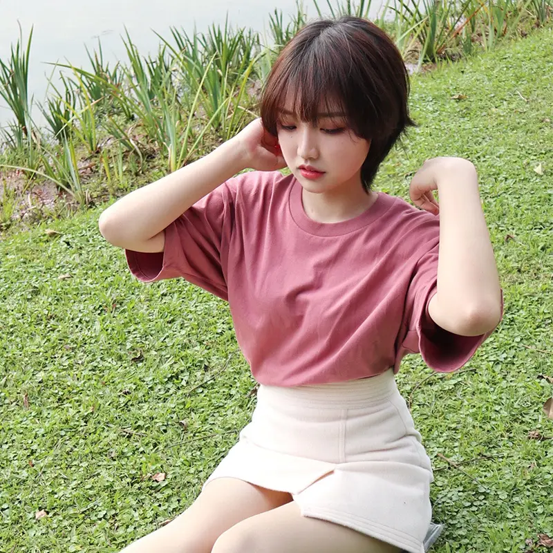 Men Women 250g Cotton T-Shirt Brown Round Neck - Image 14