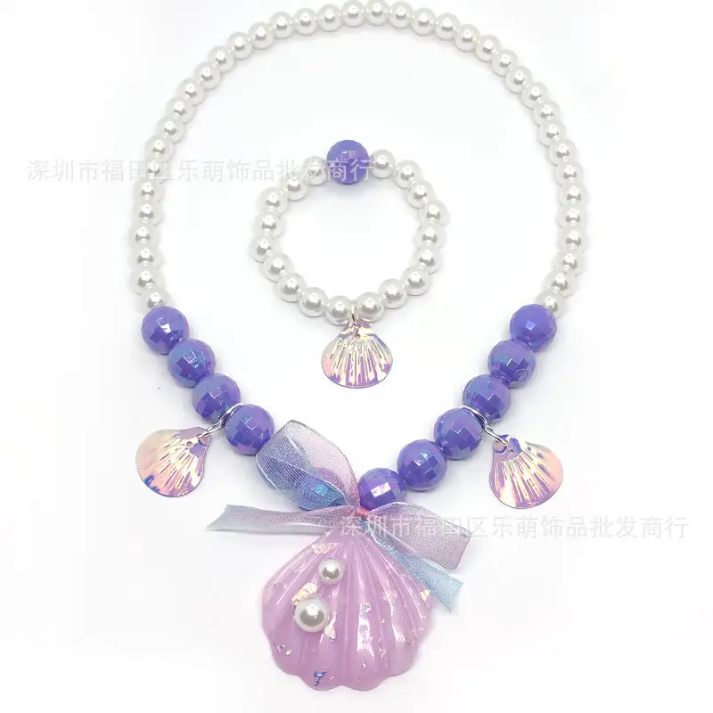 Purple Frozen Snowflake Pearl Necklace Set for Girls - Image 11