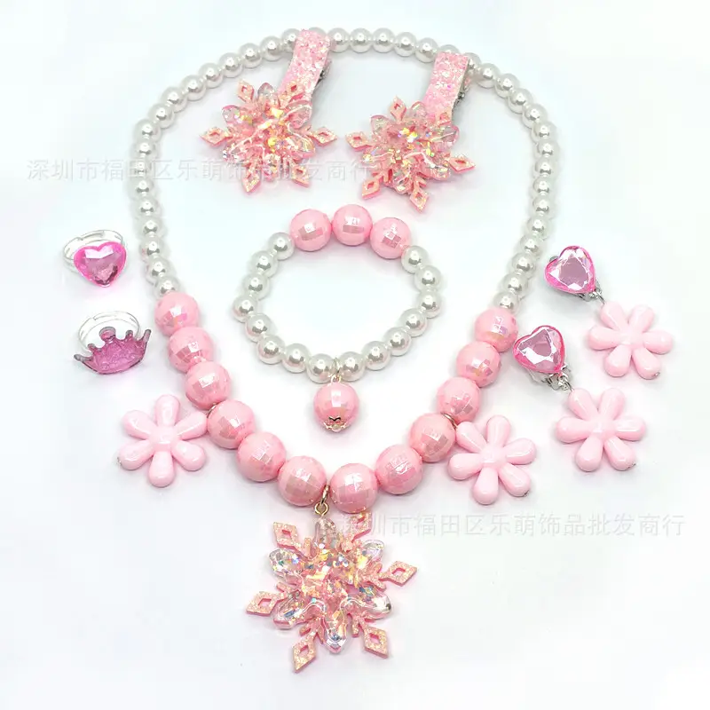 Purple Frozen Snowflake Pearl Necklace Set for Girls - Image 2