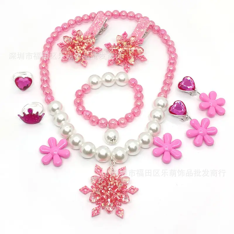 Purple Frozen Snowflake Pearl Necklace Set for Girls - Image 3
