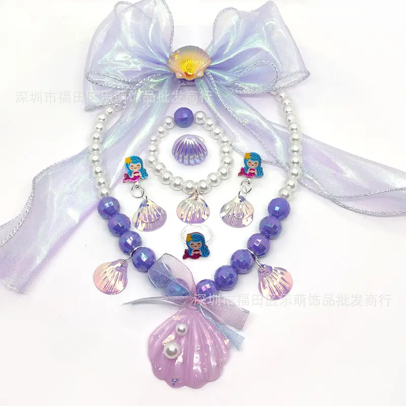 Purple Frozen Snowflake Pearl Necklace Set for Girls - Image 5