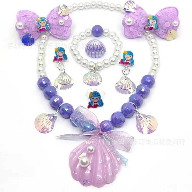 Purple Frozen Snowflake Pearl Necklace Set for Girls - Image 6