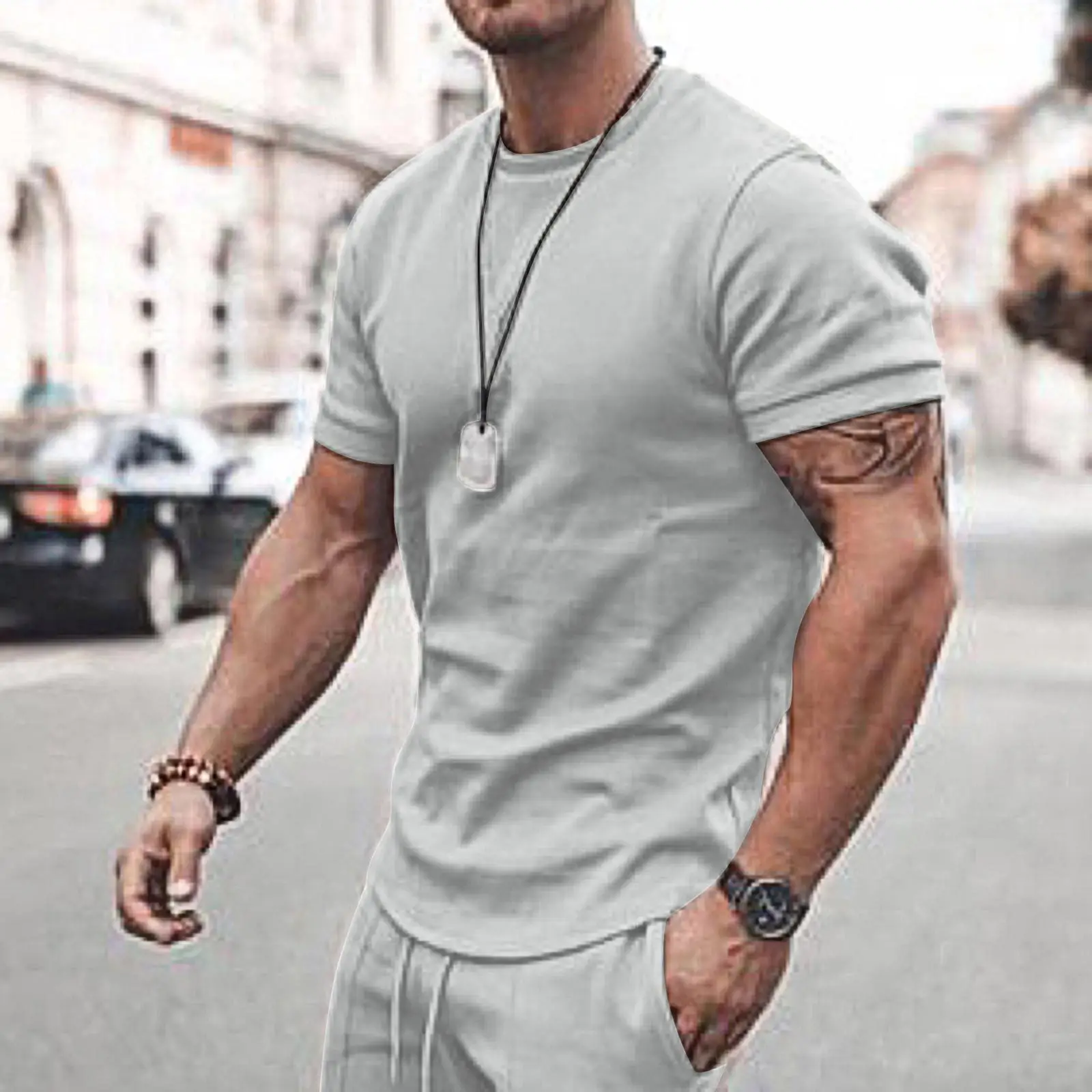 Men Red Short Sleeve Sports Shorts Suit Summer — feature 25