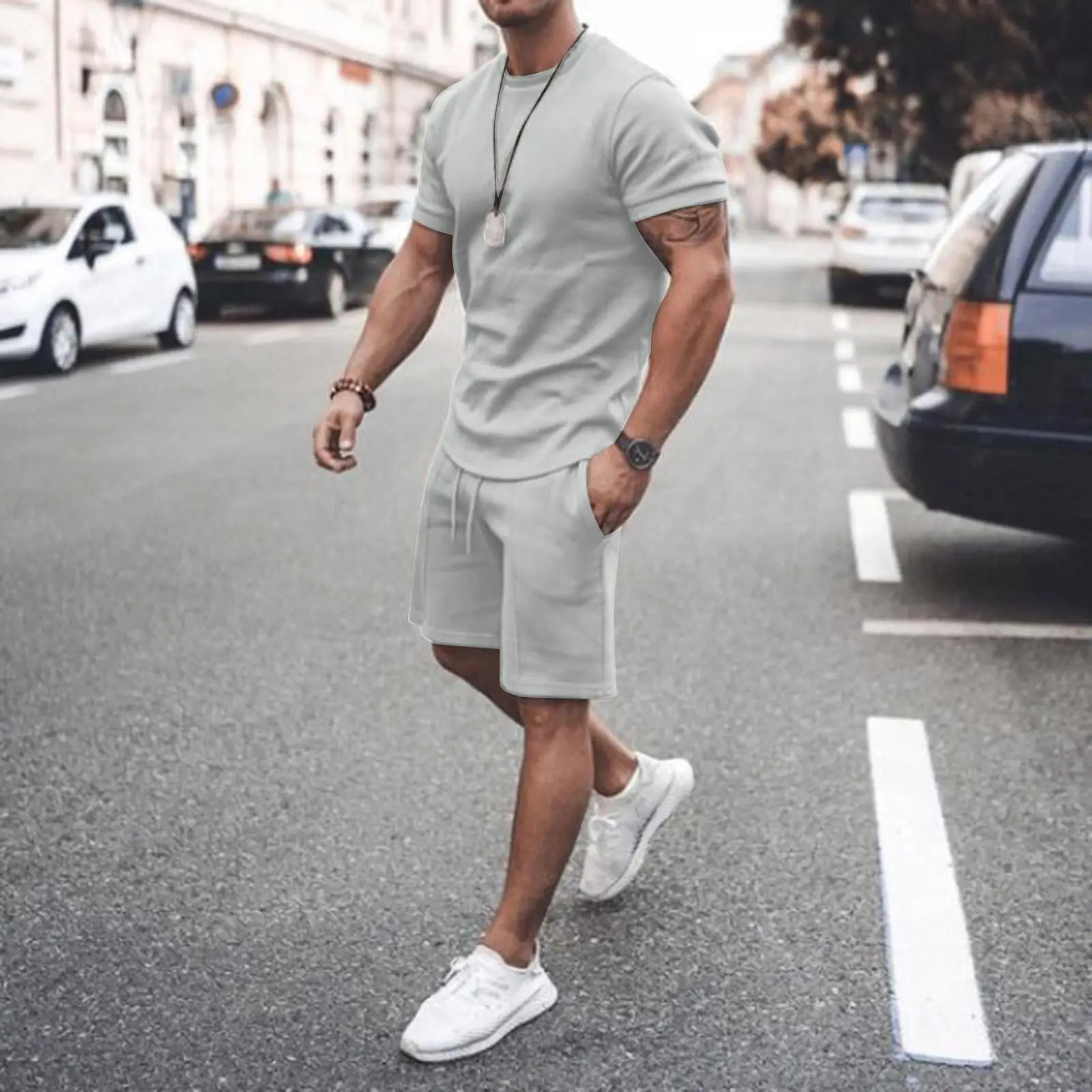Men Red Short Sleeve Sports Shorts Suit Summer — feature 30