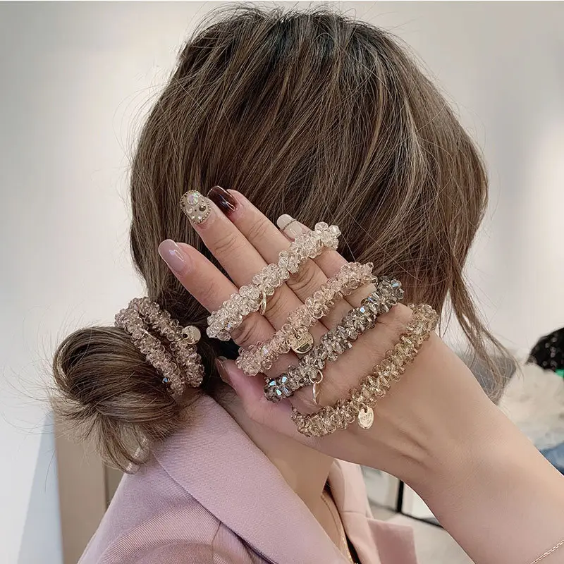 Korean Pearl Crystal Hair Ring High Elastic Elegant Mori Style - Image 7