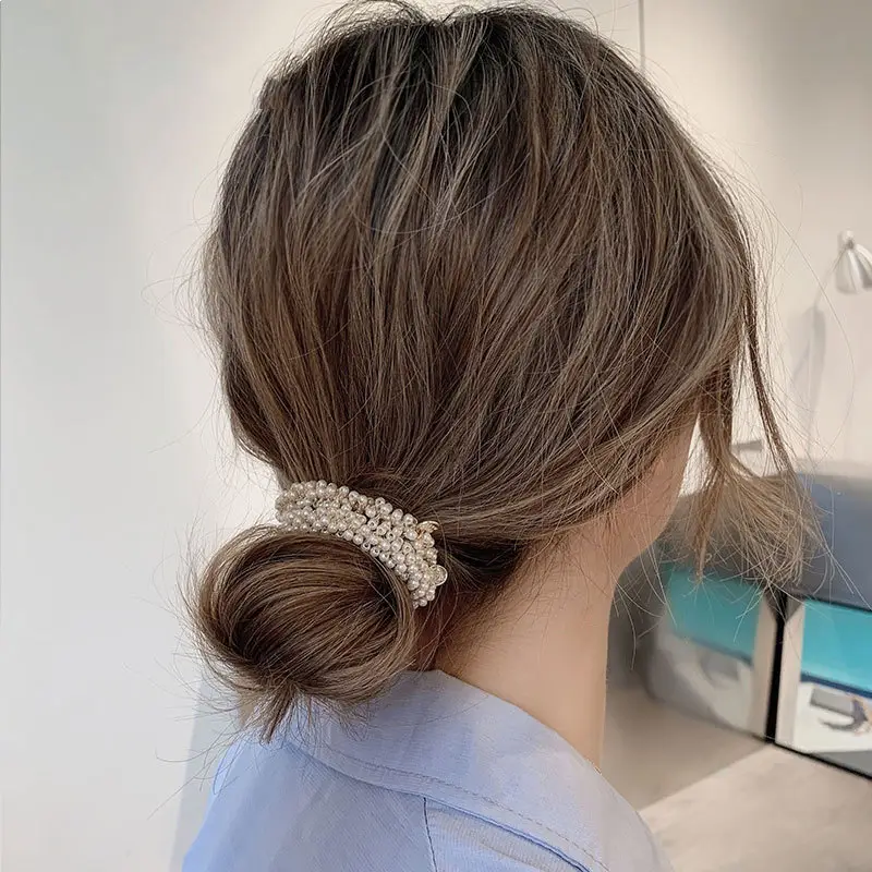 Korean Pearl Crystal Hair Ring High Elastic Elegant Mori Style - Image 8