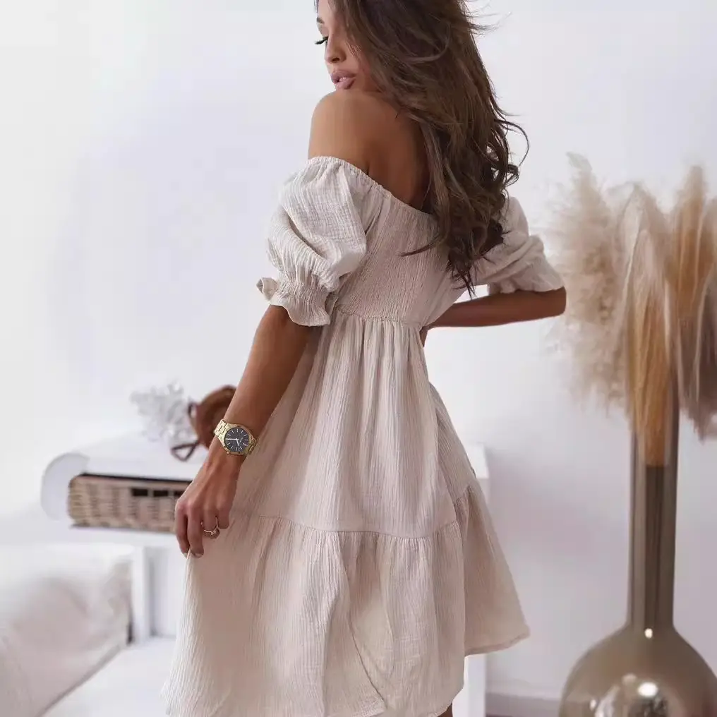 Summer Backless One Shoulder Long Dress Beige - Image 7