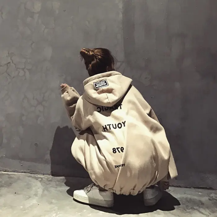 2021 Harajuku Style Velvet Hooded Sweater Jacket Couple Set