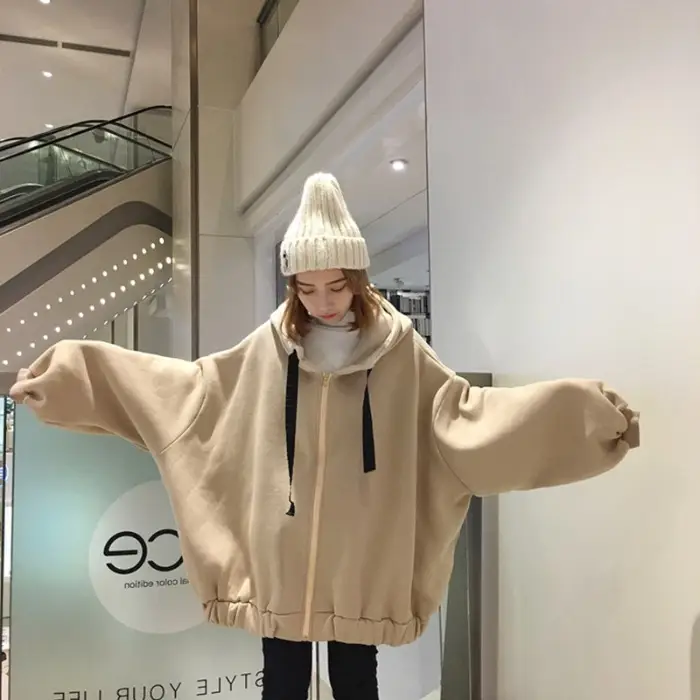 2021 Harajuku Style Velvet Hooded Sweater Jacket Couple Set