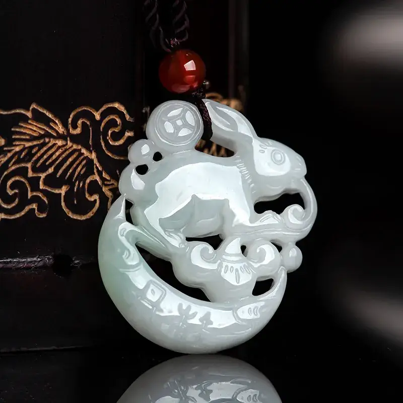 Natural Burmese Jade Rabbit Zodiac Pendant for Men Women - Image 2