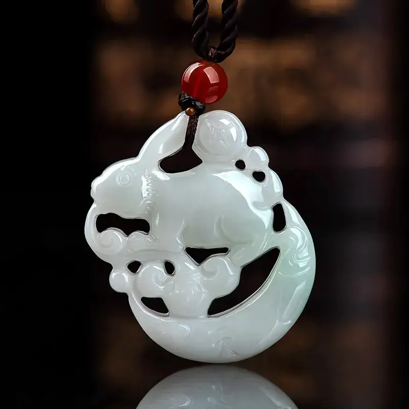 Natural Burmese Jade Rabbit Zodiac Pendant for Men Women - Image 3
