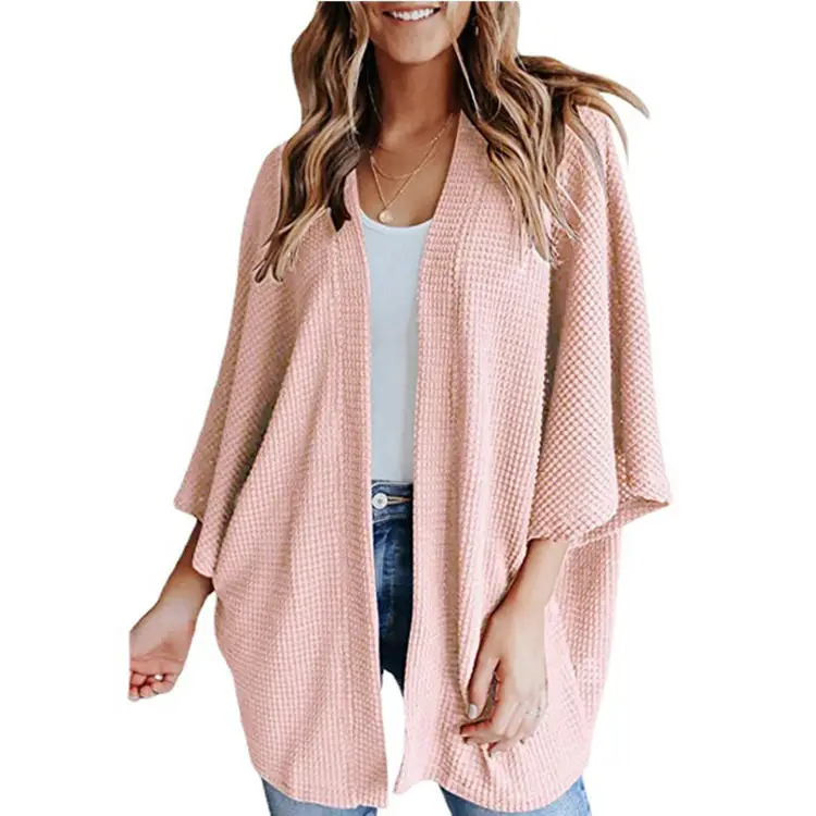 Women's White Knit Cardigan Three-Quarter Sleeve
