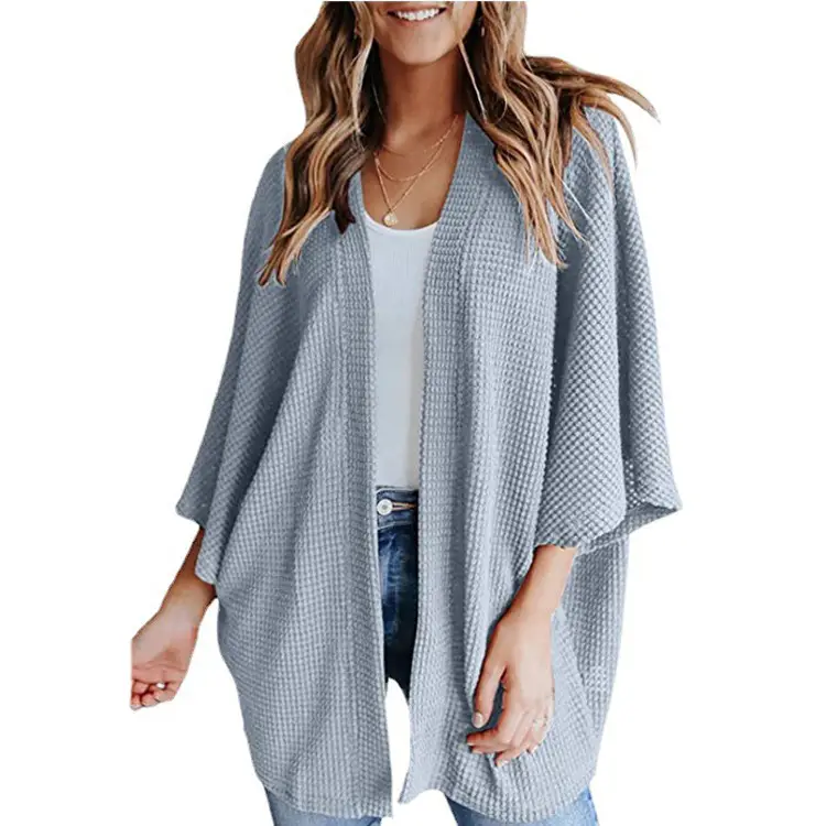 Women's White Knit Cardigan Three-Quarter Sleeve
