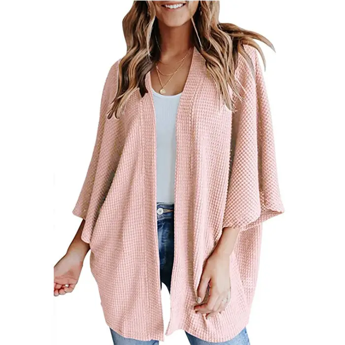 Women's White Knit Cardigan Three-Quarter Sleeve