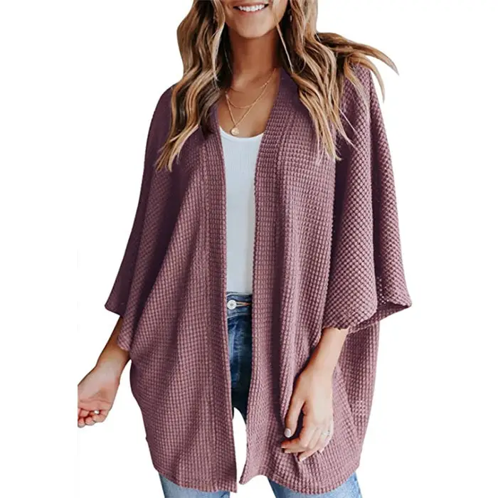 Women's White Knit Cardigan Three-Quarter Sleeve