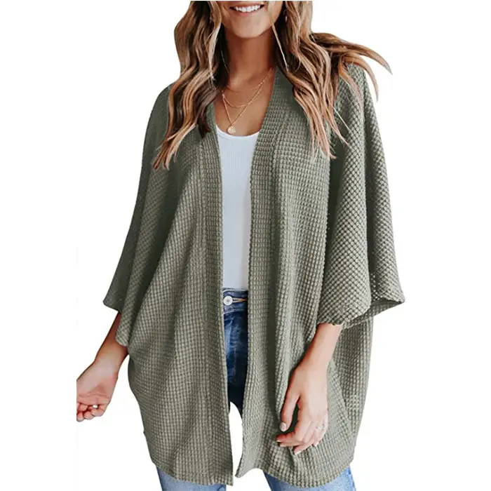Women's White Knit Cardigan Three-Quarter Sleeve