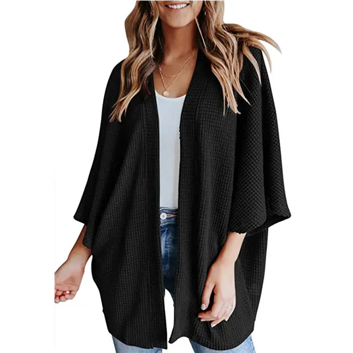 Women's White Knit Cardigan Three-Quarter Sleeve