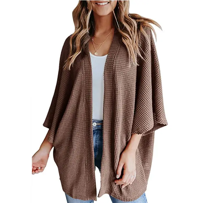 Women's White Knit Cardigan Three-Quarter Sleeve