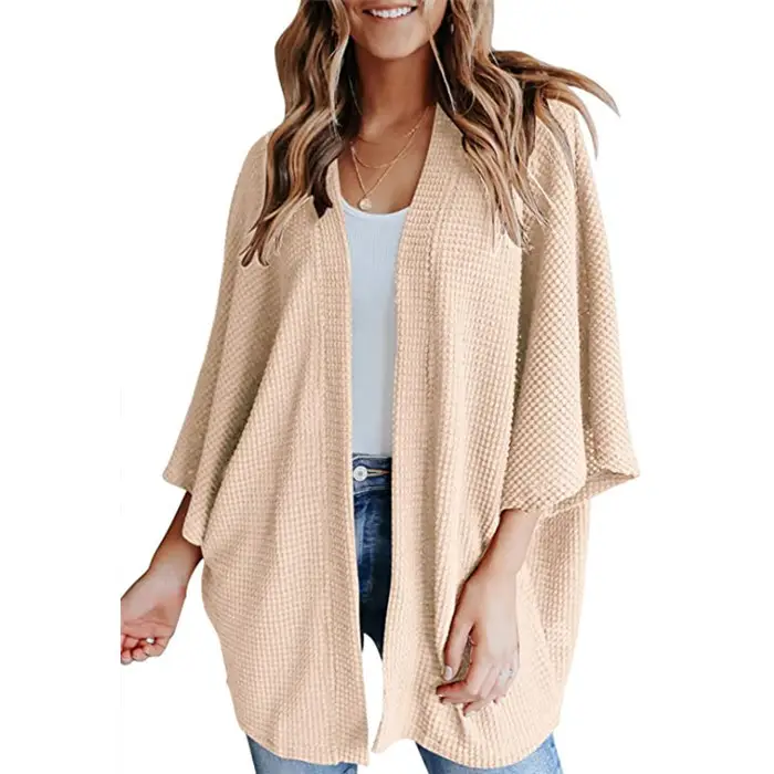 Women's White Knit Cardigan Three-Quarter Sleeve