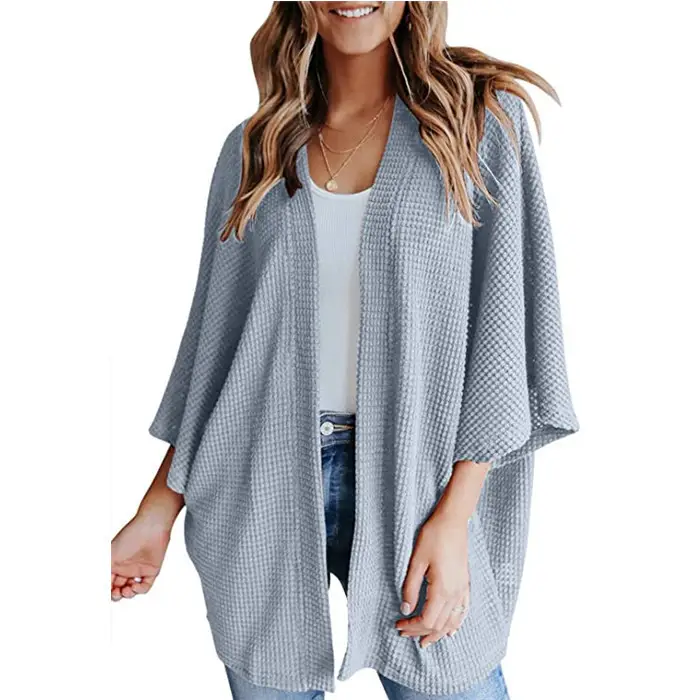 Women's White Knit Cardigan Three-Quarter Sleeve