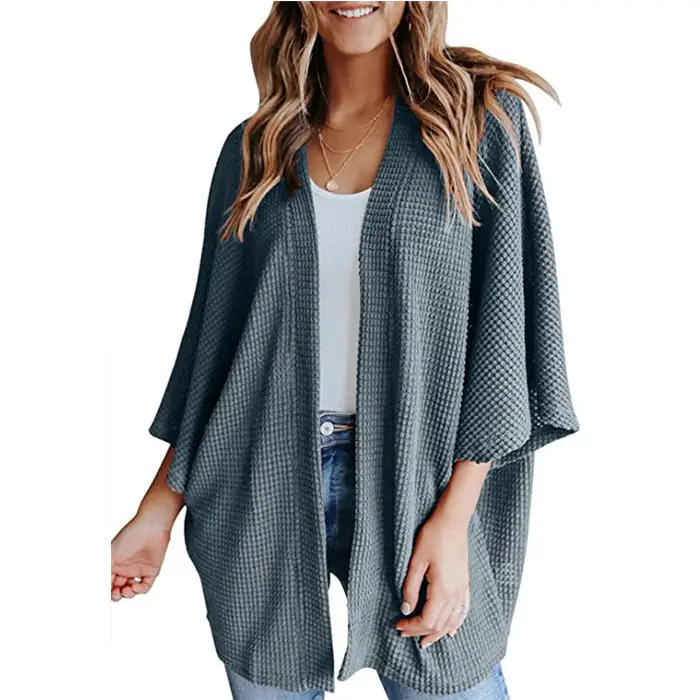 Women's White Knit Cardigan Three-Quarter Sleeve