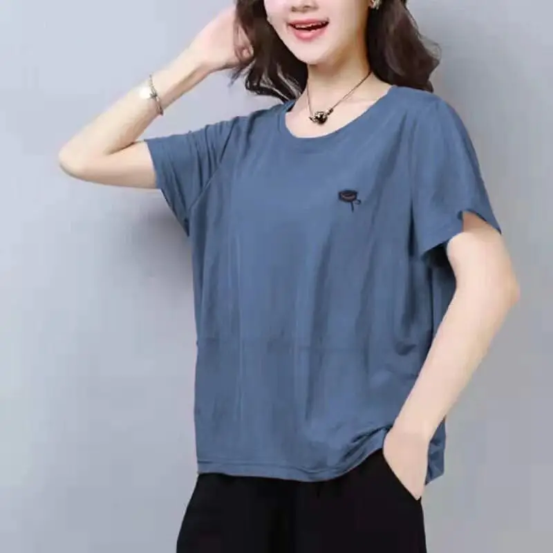 Women Brown Short Sleeve T-Shirt Loose Fit Summer Wear