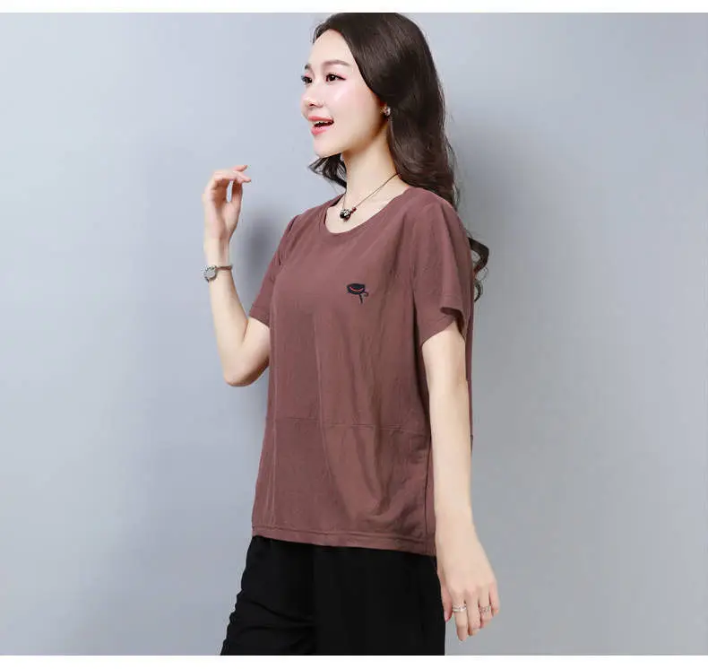 Women Brown Short Sleeve T-Shirt Loose Fit Summer Wear — feature 1