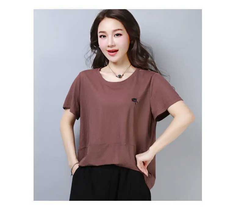 Women Brown Short Sleeve T-Shirt Loose Fit Summer Wear — feature 2